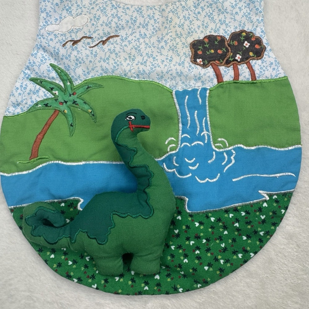 Vintage Baby Bib Kubla Crafts Dinosaur Plush Applique 1980s
